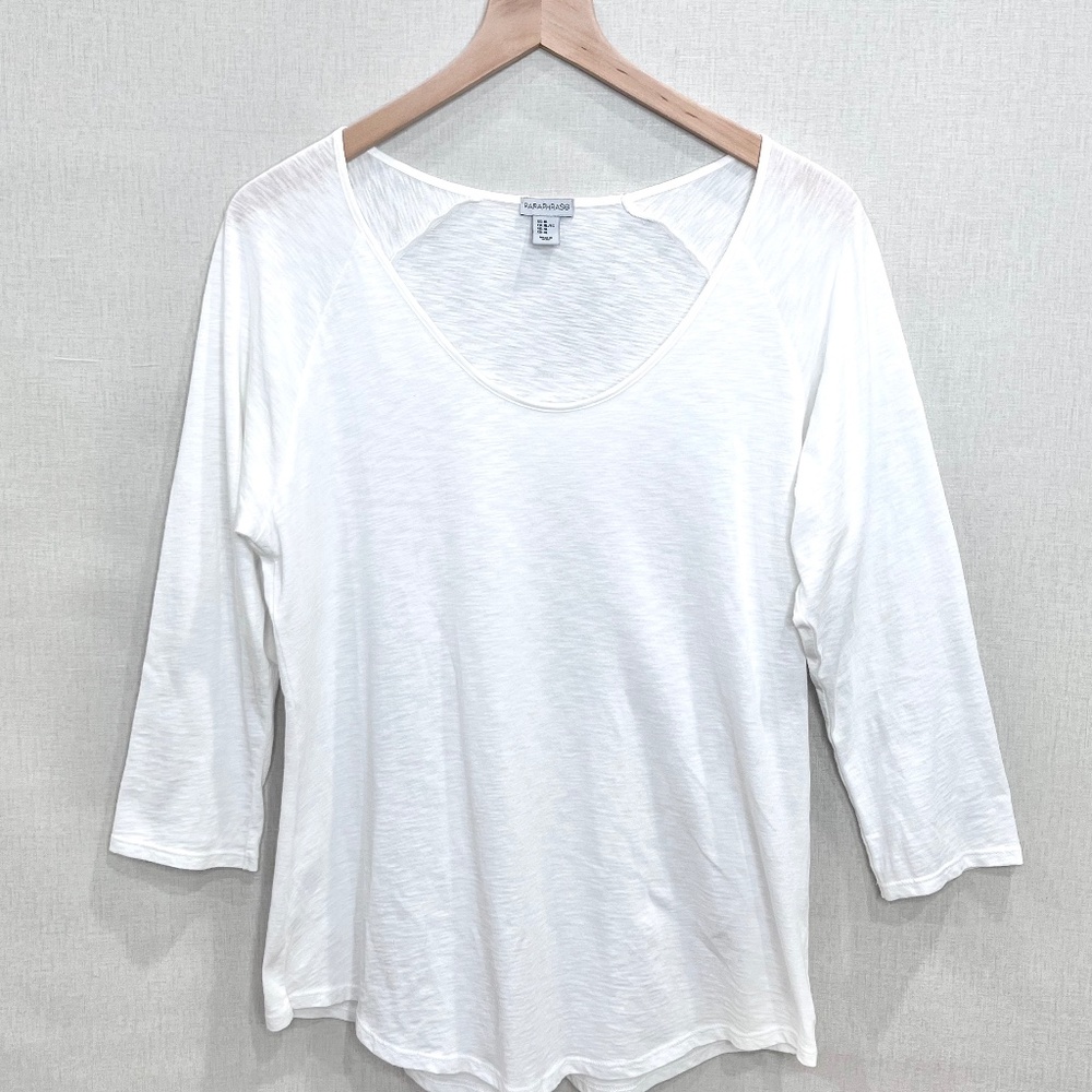 Paraphrase White Scoop Neck Long Sleeve T Shirt